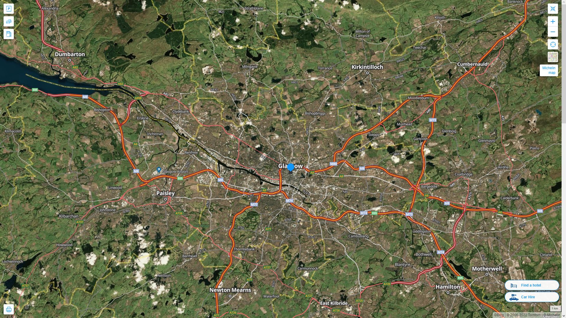 Glasgow Highway and Road Map with Satellite View